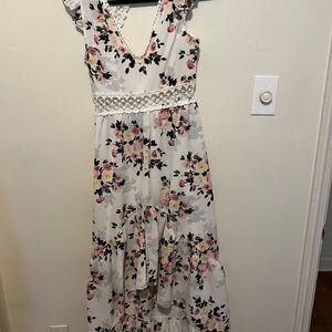 Floral High Low Dress with Lace Detail by Ruiyige